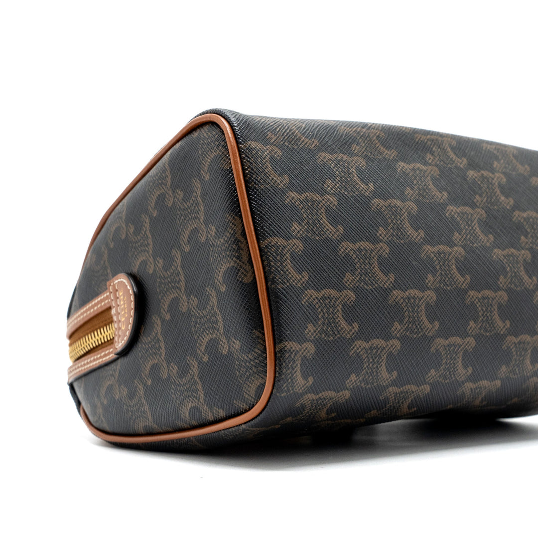 Top Quality Celine Small Boston Bag Triomphe Canvas/ Leather Brown