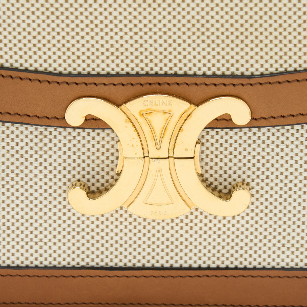 Top Quality Celine Triomphe Bag Textile/Calfskin White/Tan