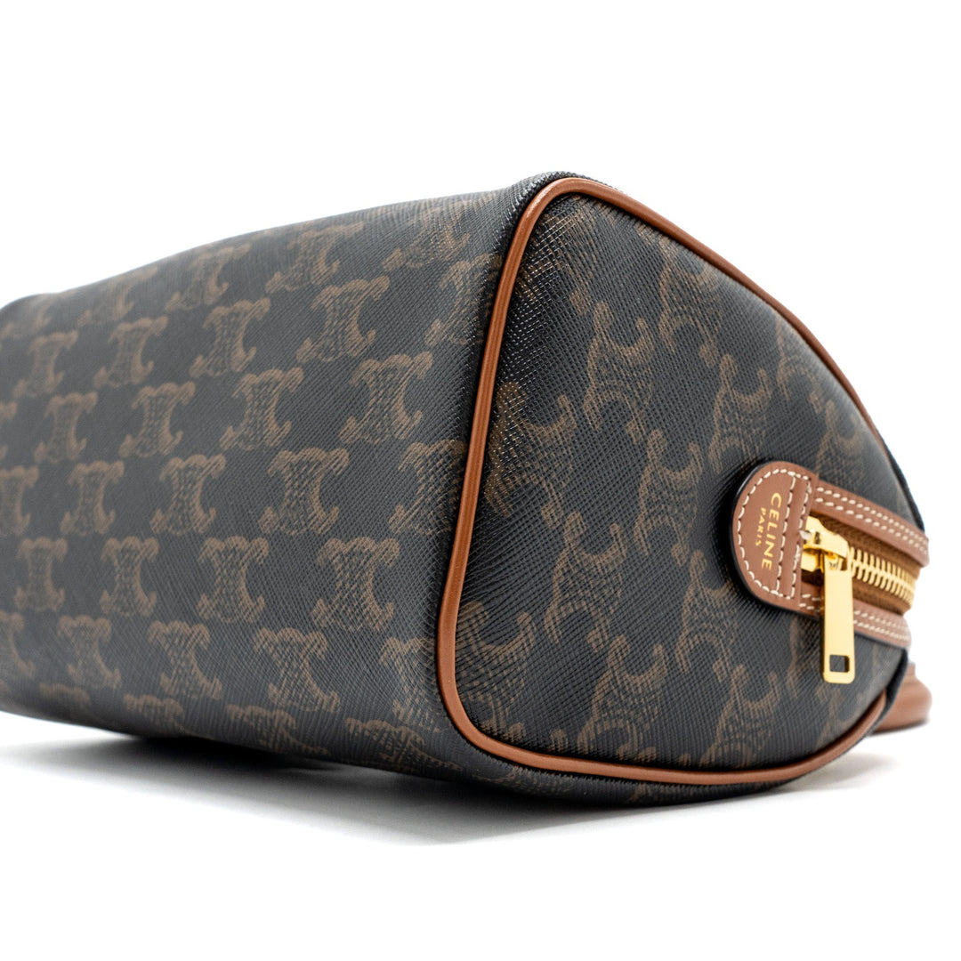 Top Quality Celine Small Boston Bag Triomphe Canvas/ Leather Brown
