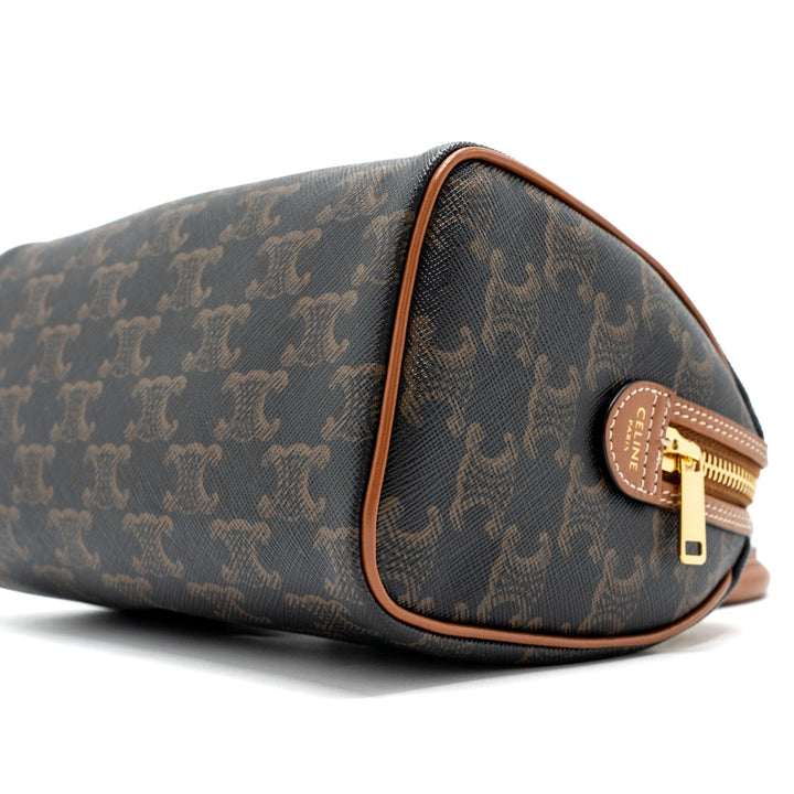 Top Quality Celine Small Boston Bag Triomphe Canvas/ Leather Brown