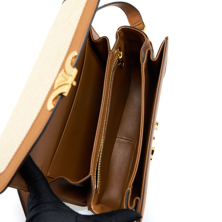 Top Quality Celine Triomphe Bag Textile/Calfskin White/Tan