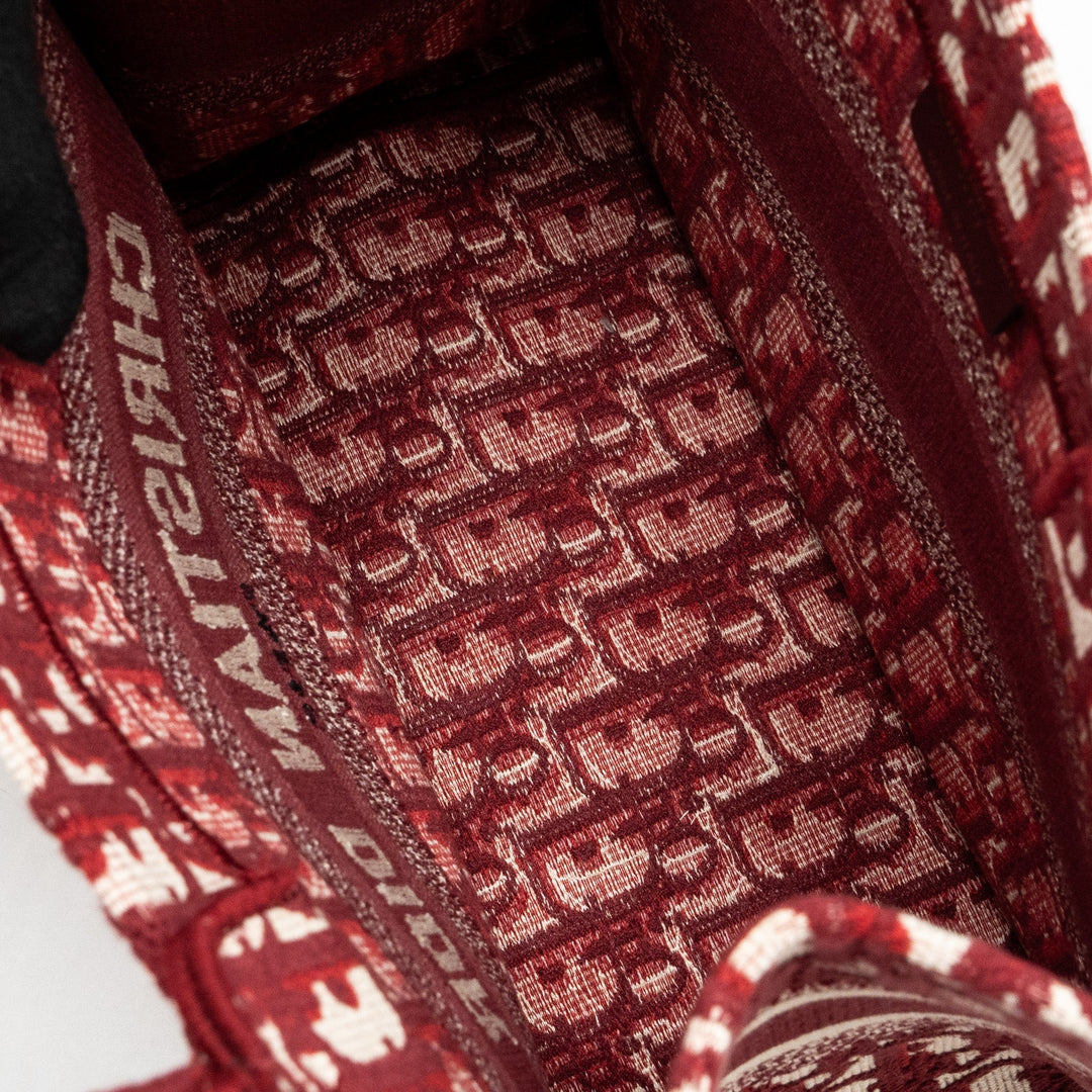 Top quality Dior small book tote oblique embroidery canvas red