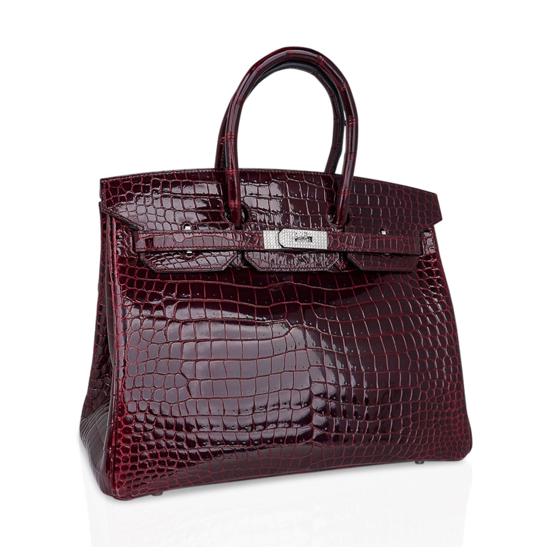 Top quality Hermes Birkin 35 Bag Diamond Bordeaux Porosus Crocodile with White Gold Hardware