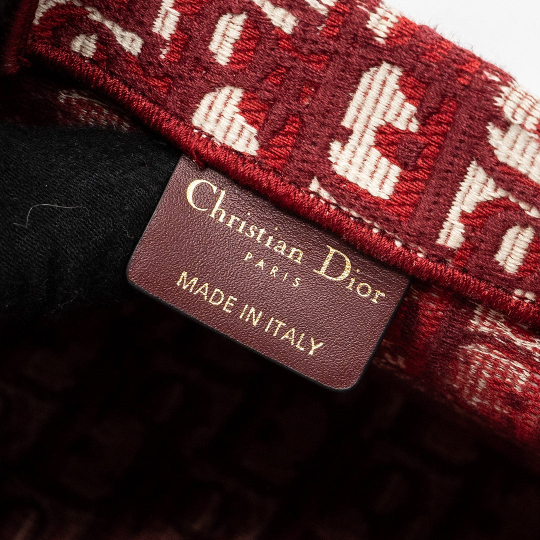 Top quality Dior small book tote oblique embroidery canvas red