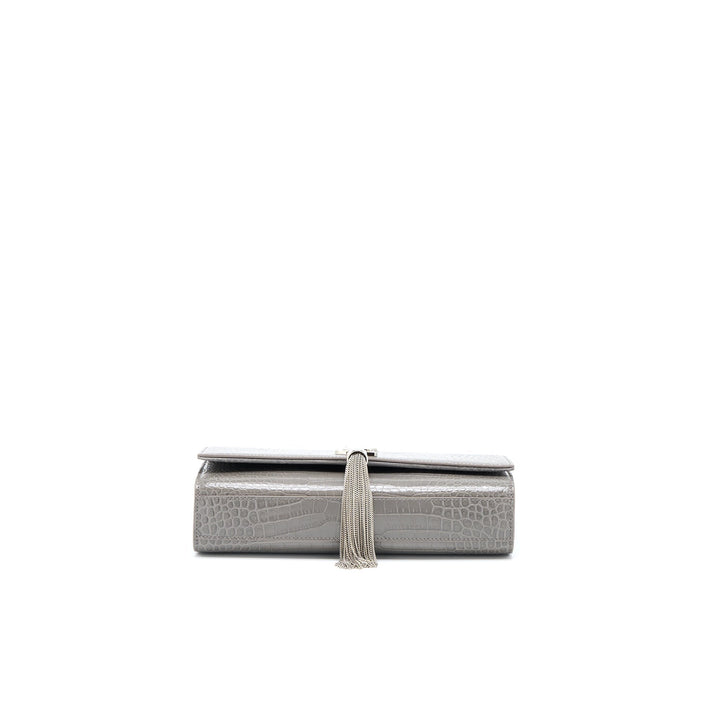 Saint Laurent Kate Bag Croc Embossed-Calfskin Grey SHW
