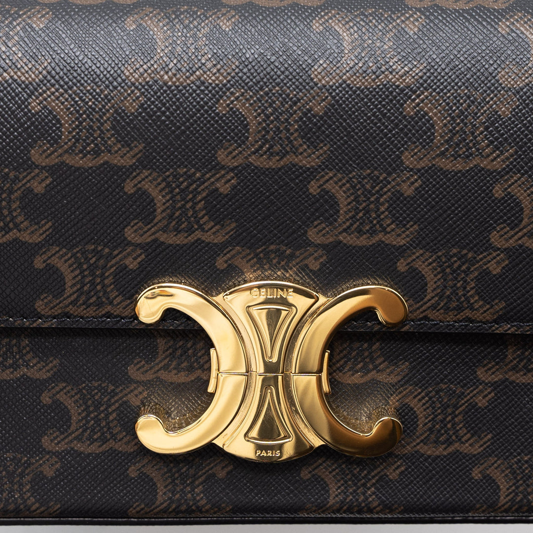 Celine Triomphe Shoulder Bag Calfskin/Triomphe Canvas Brown/Multicolour