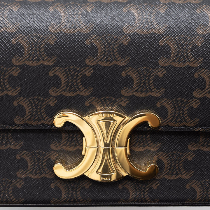 Celine Triomphe Shoulder Bag Calfskin/Triomphe Canvas Brown/Multicolour