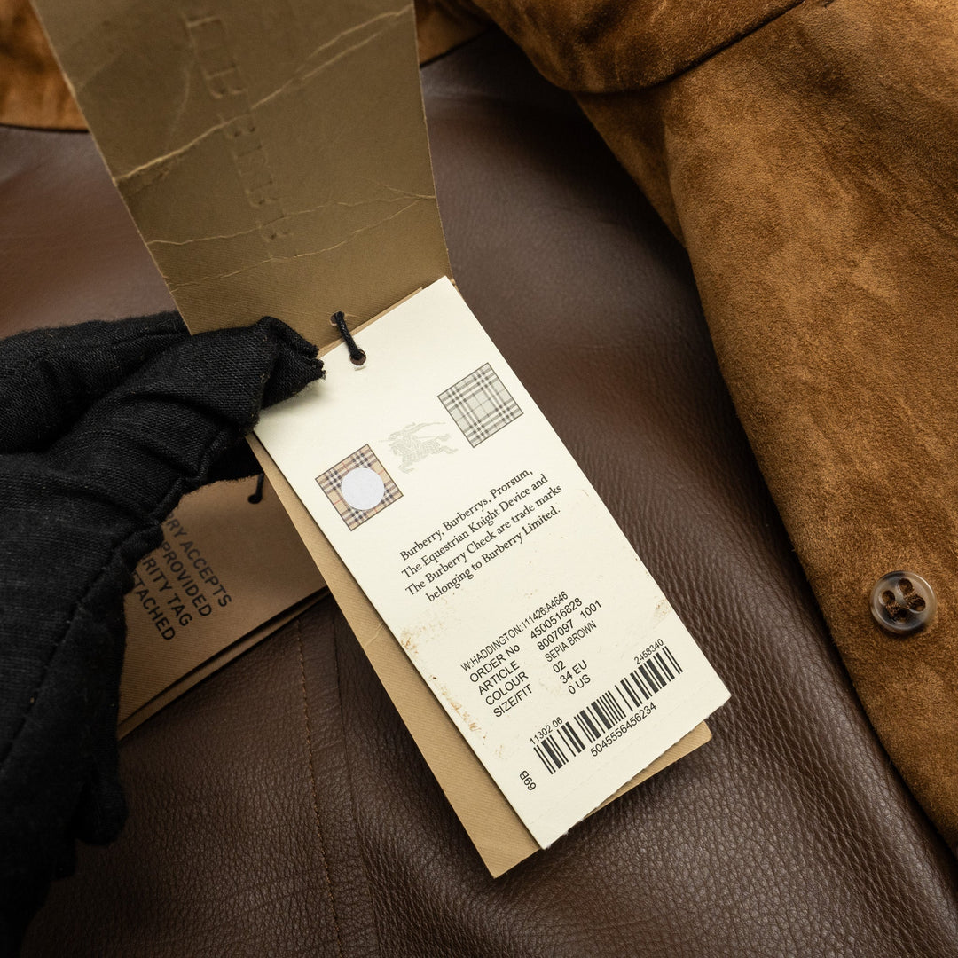 Burberry Size 34 Double-Breasted Trench Coat Suede/ Calfskin Brown