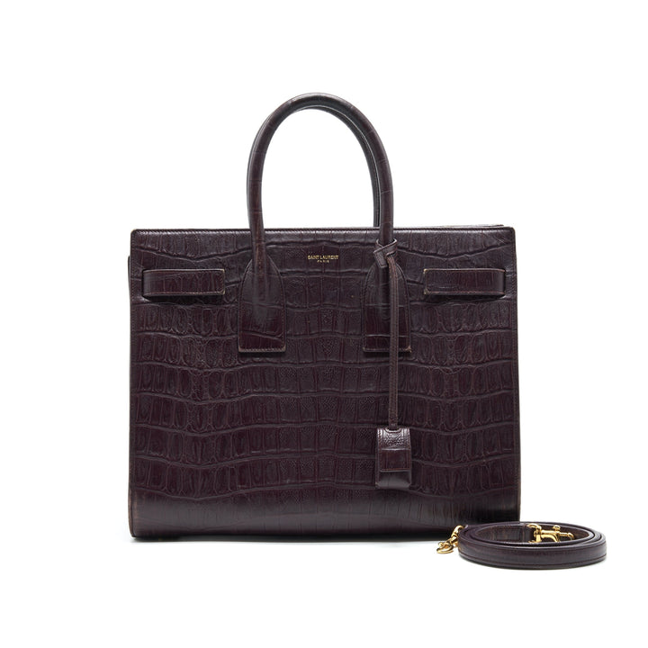 SAINT LAURENT/ YSL CLASSIC SAC DE JOUR IN CROCODILE EMBOSSED BURGUNDY