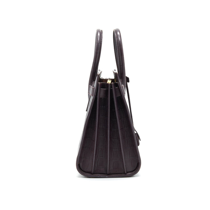 SAINT LAURENT/ YSL CLASSIC SAC DE JOUR IN CROCODILE EMBOSSED BURGUNDY