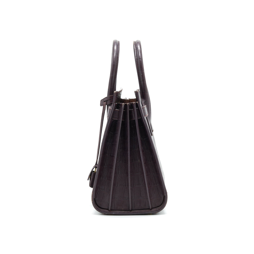 SAINT LAURENT/ YSL CLASSIC SAC DE JOUR IN CROCODILE EMBOSSED BURGUNDY