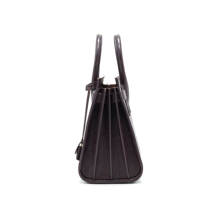 SAINT LAURENT/ YSL CLASSIC SAC DE JOUR IN CROCODILE EMBOSSED BURGUNDY
