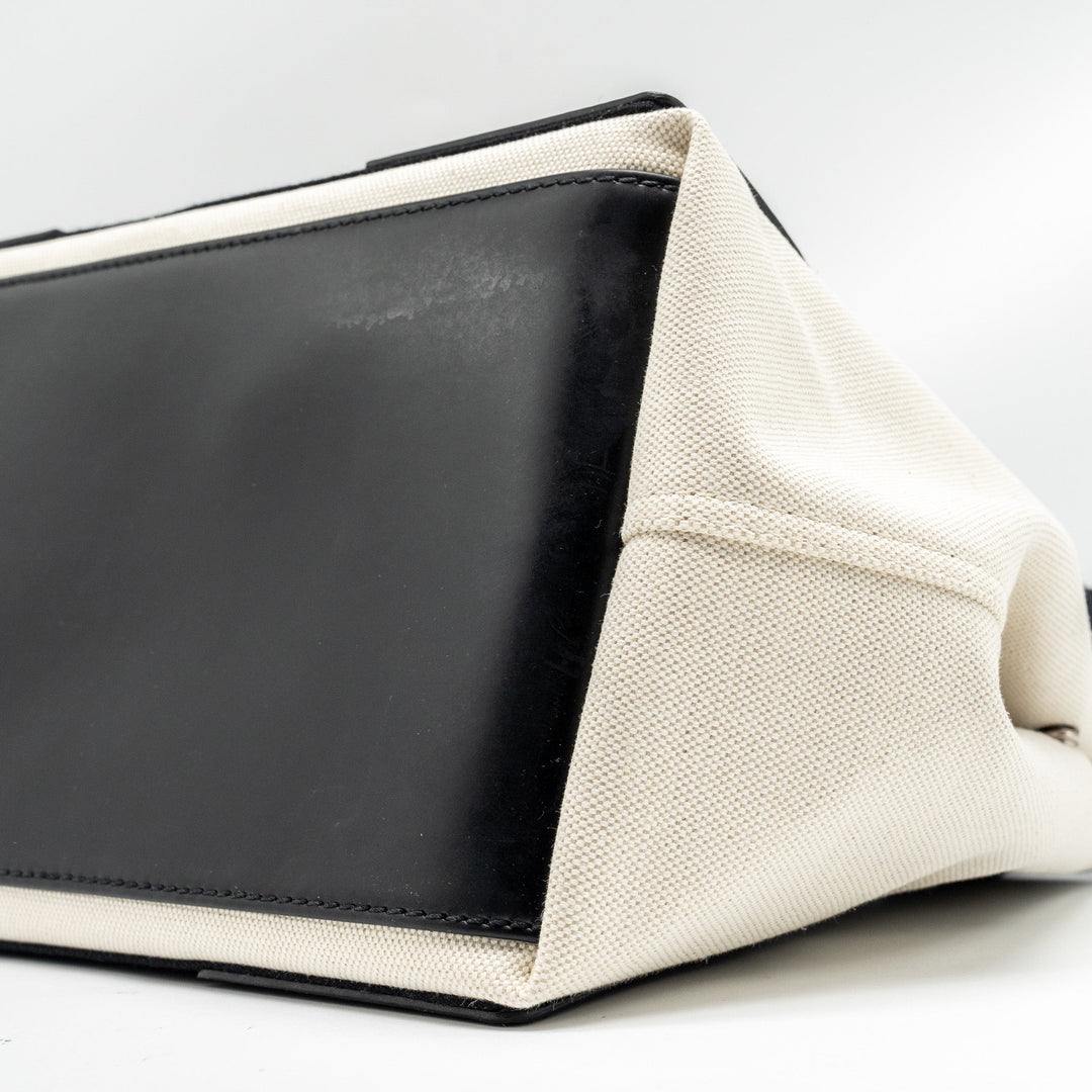 Top Quality Balenciaga Cabas Tote Bag Canvas/Calfskin Natural/Black SHW