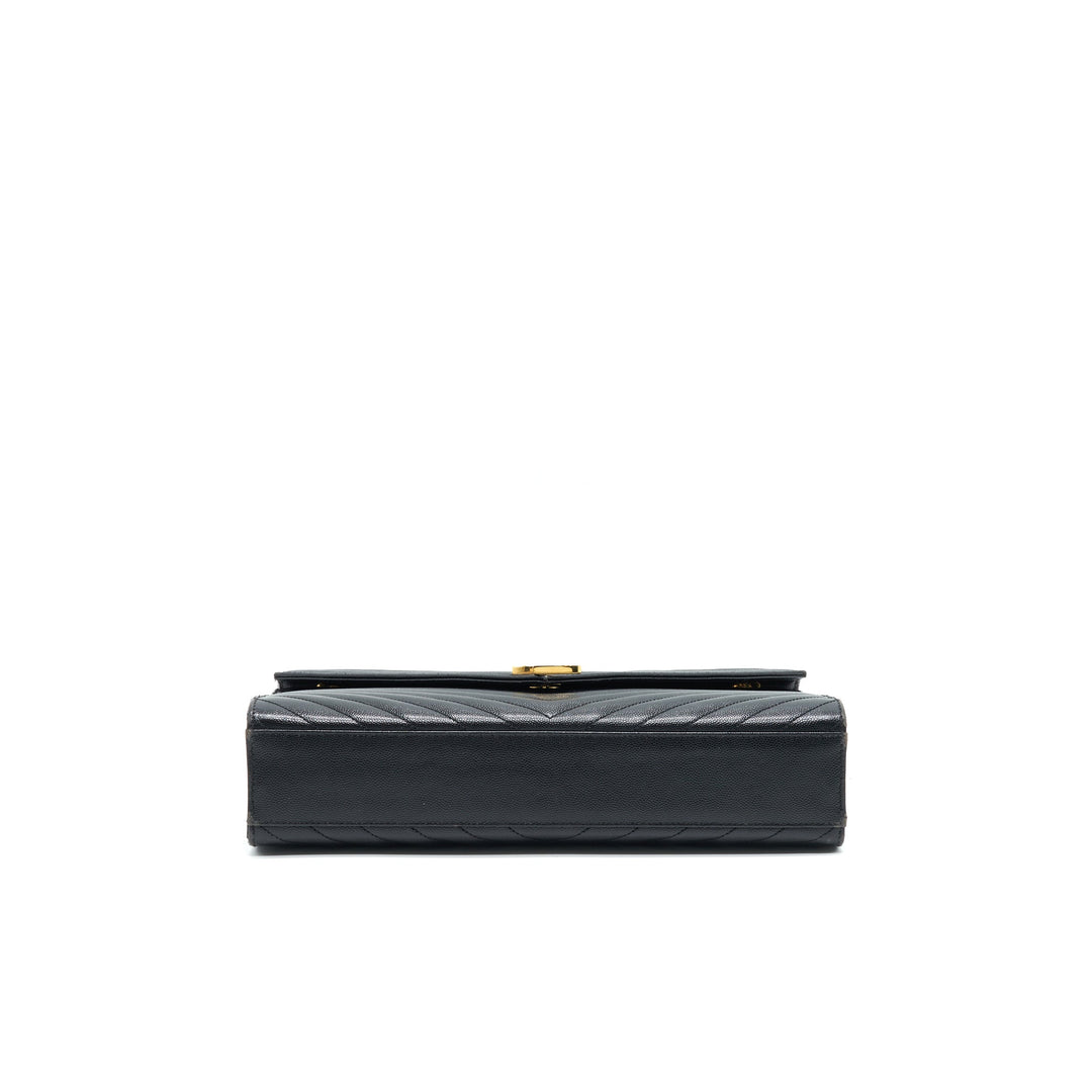 Saint Laurent / YSL Large Envelope Chain Flap Bag in Black Grain de Poudre