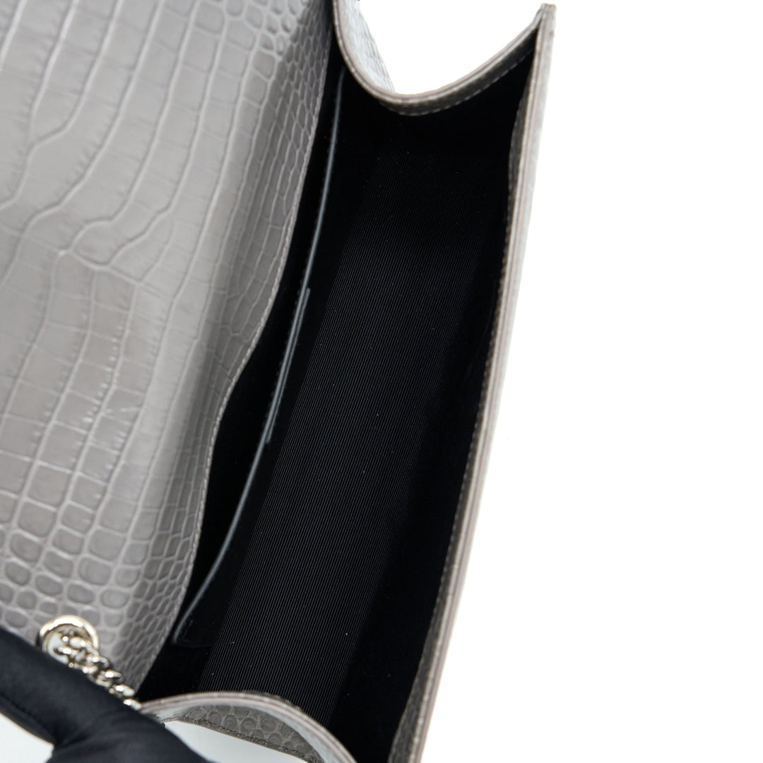 Saint Laurent Kate Bag Croc Embossed-Calfskin Grey SHW
