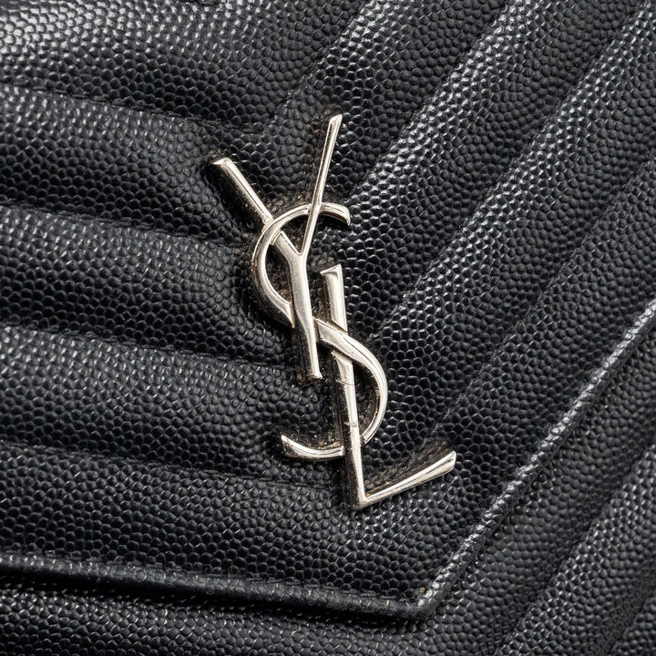 Saint Laurent Envelope Wallet on Chain Grained Calfskin Black SHW