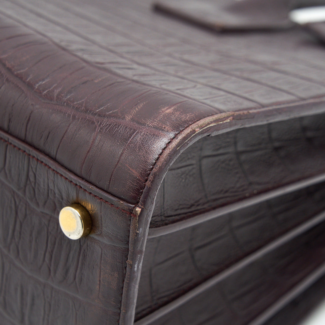SAINT LAURENT/ YSL CLASSIC SAC DE JOUR IN CROCODILE EMBOSSED BURGUNDY
