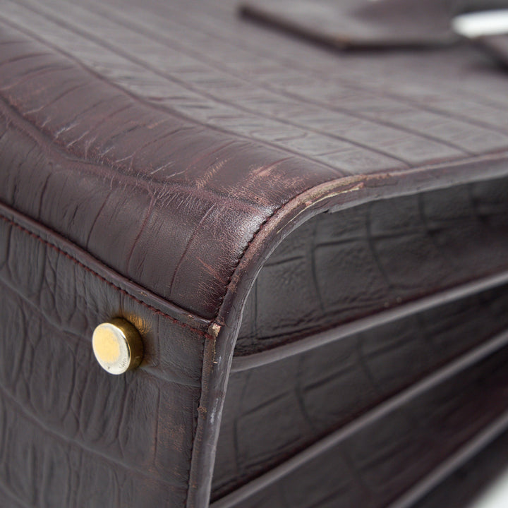 SAINT LAURENT/ YSL CLASSIC SAC DE JOUR IN CROCODILE EMBOSSED BURGUNDY