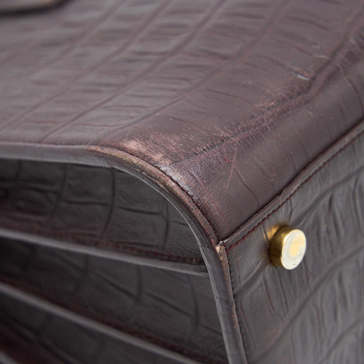 SAINT LAURENT/ YSL CLASSIC SAC DE JOUR IN CROCODILE EMBOSSED BURGUNDY