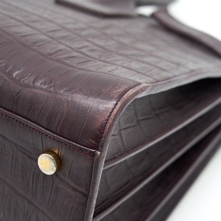 SAINT LAURENT/ YSL CLASSIC SAC DE JOUR IN CROCODILE EMBOSSED BURGUNDY