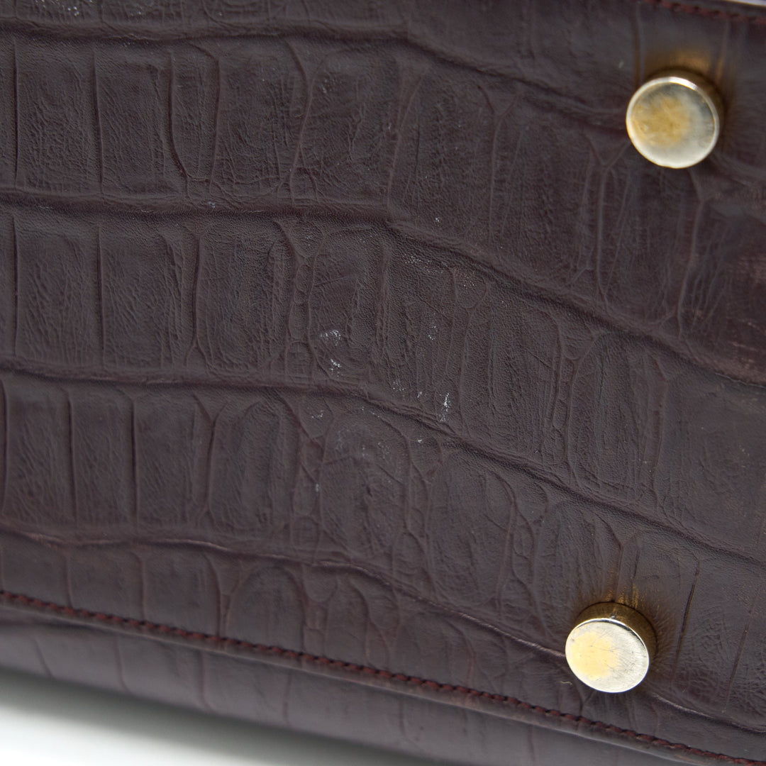SAINT LAURENT/ YSL CLASSIC SAC DE JOUR IN CROCODILE EMBOSSED BURGUNDY