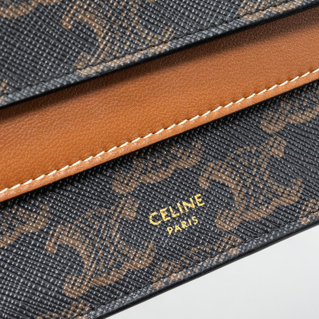 Top Quality Celine Wallet On Strap Triomphe Canvas/ Lambskin Tan