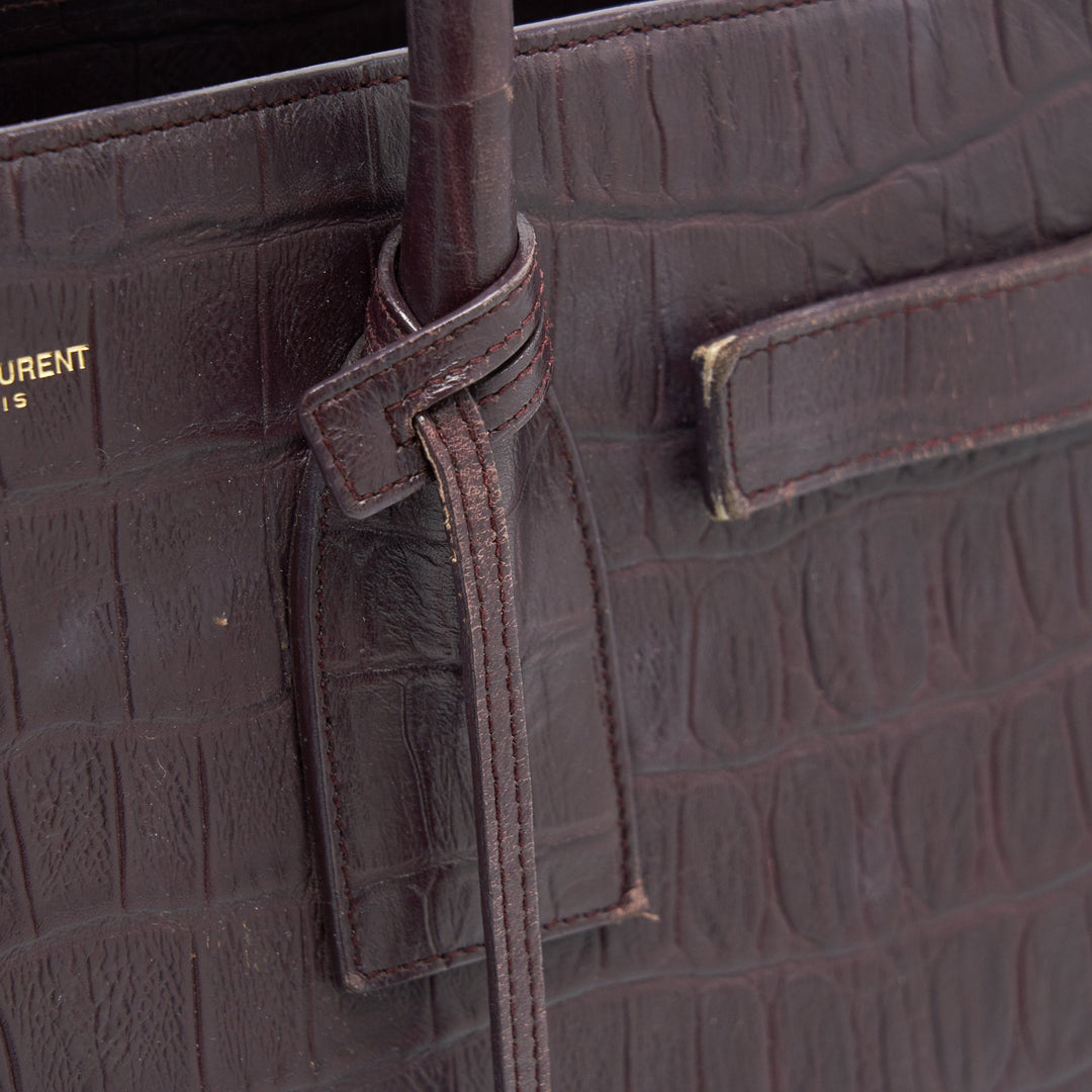 SAINT LAURENT/ YSL CLASSIC SAC DE JOUR IN CROCODILE EMBOSSED BURGUNDY