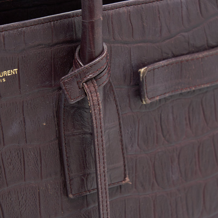 SAINT LAURENT/ YSL CLASSIC SAC DE JOUR IN CROCODILE EMBOSSED BURGUNDY