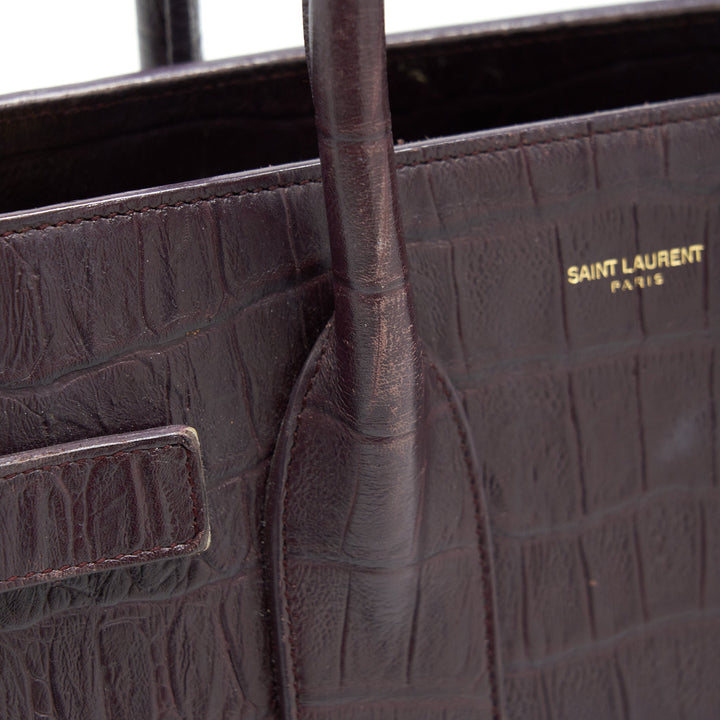 SAINT LAURENT/ YSL CLASSIC SAC DE JOUR IN CROCODILE EMBOSSED BURGUNDY