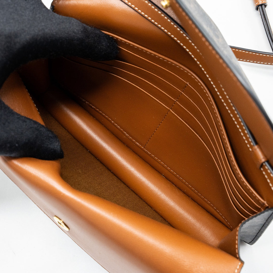 Top Quality Celine Wallet On Strap Triomphe Canvas/ Lambskin Tan