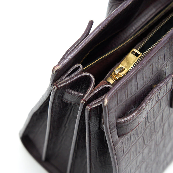 SAINT LAURENT/ YSL CLASSIC SAC DE JOUR IN CROCODILE EMBOSSED BURGUNDY