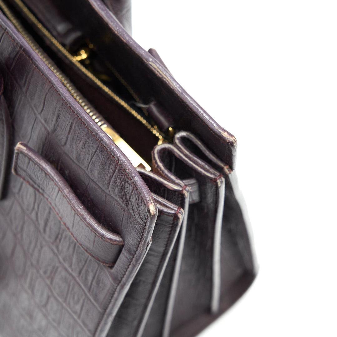 SAINT LAURENT/ YSL CLASSIC SAC DE JOUR IN CROCODILE EMBOSSED BURGUNDY
