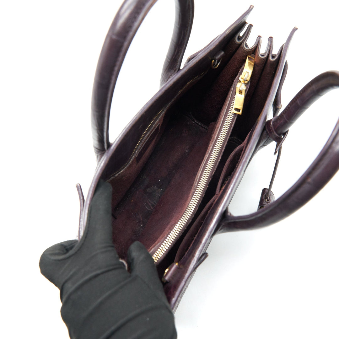 SAINT LAURENT/ YSL CLASSIC SAC DE JOUR IN CROCODILE EMBOSSED BURGUNDY