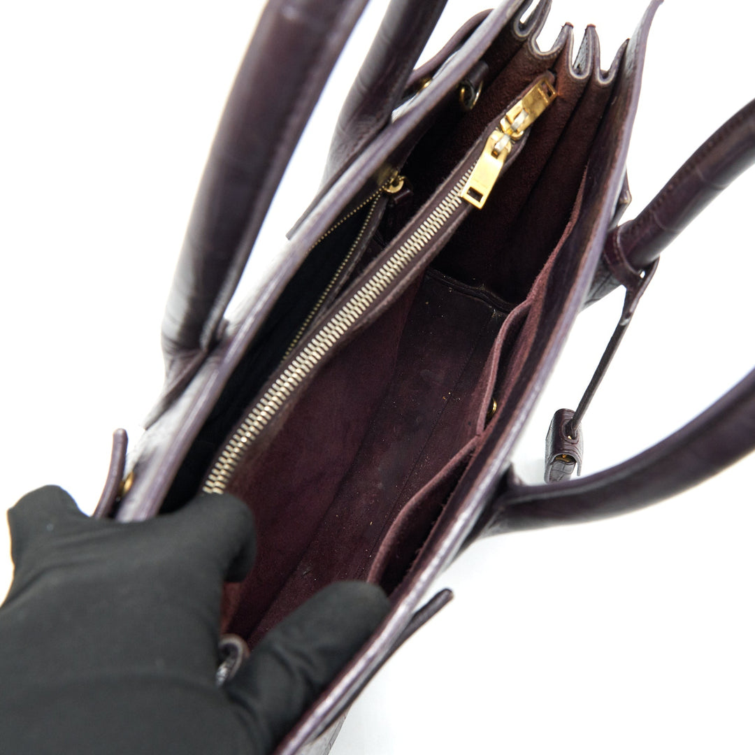 SAINT LAURENT/ YSL CLASSIC SAC DE JOUR IN CROCODILE EMBOSSED BURGUNDY