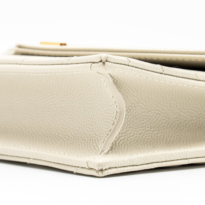 Saint Laurent envelope chain wallet grained calfskin cream soft GHW