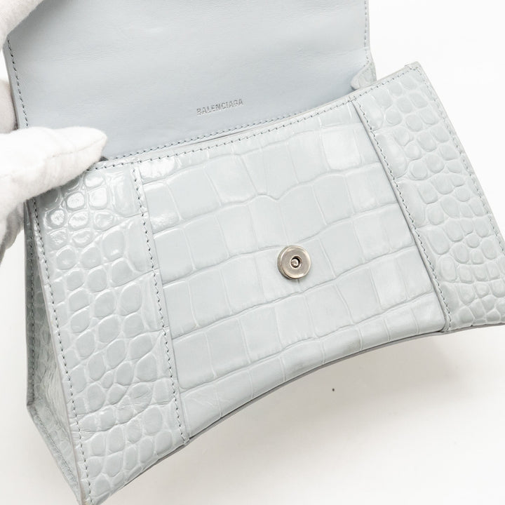 Top Quality Balenciaga Small Hourglass Bag Croc-embossed Calfskin Grey SHW