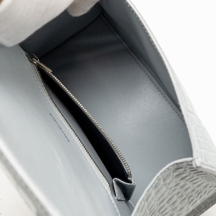 Top Quality Balenciaga Small Hourglass Bag Croc-embossed Calfskin Grey SHW