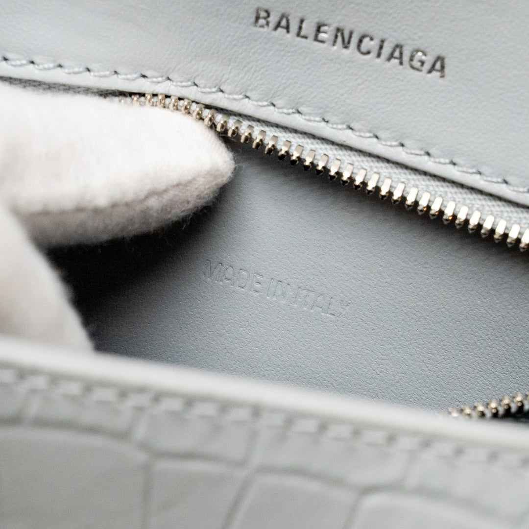 Top Quality Balenciaga Small Hourglass Bag Croc-embossed Calfskin Grey SHW