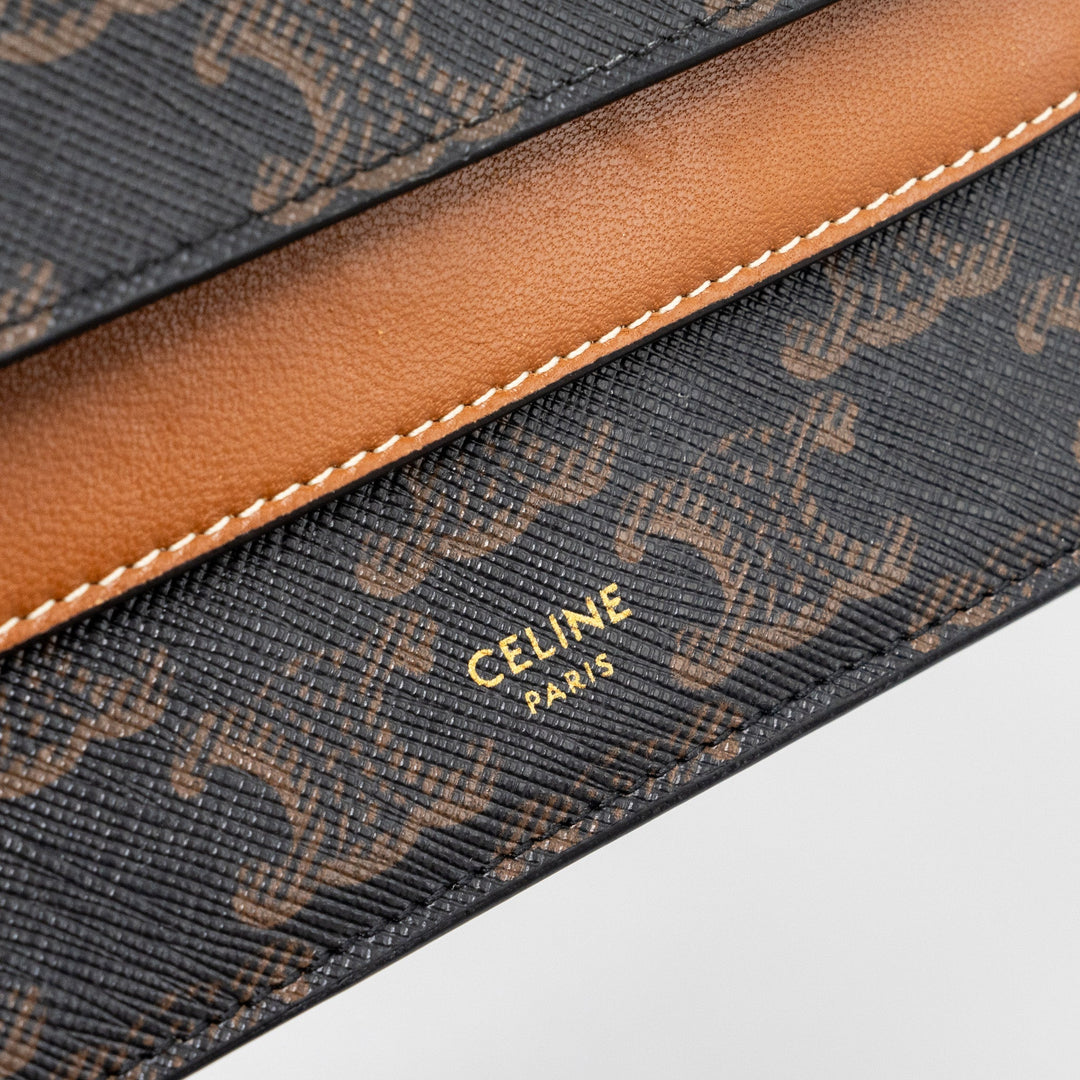 Top Quality Celine Wallet On Strap Triomphe Canvas/Smooth Lambskin Tan