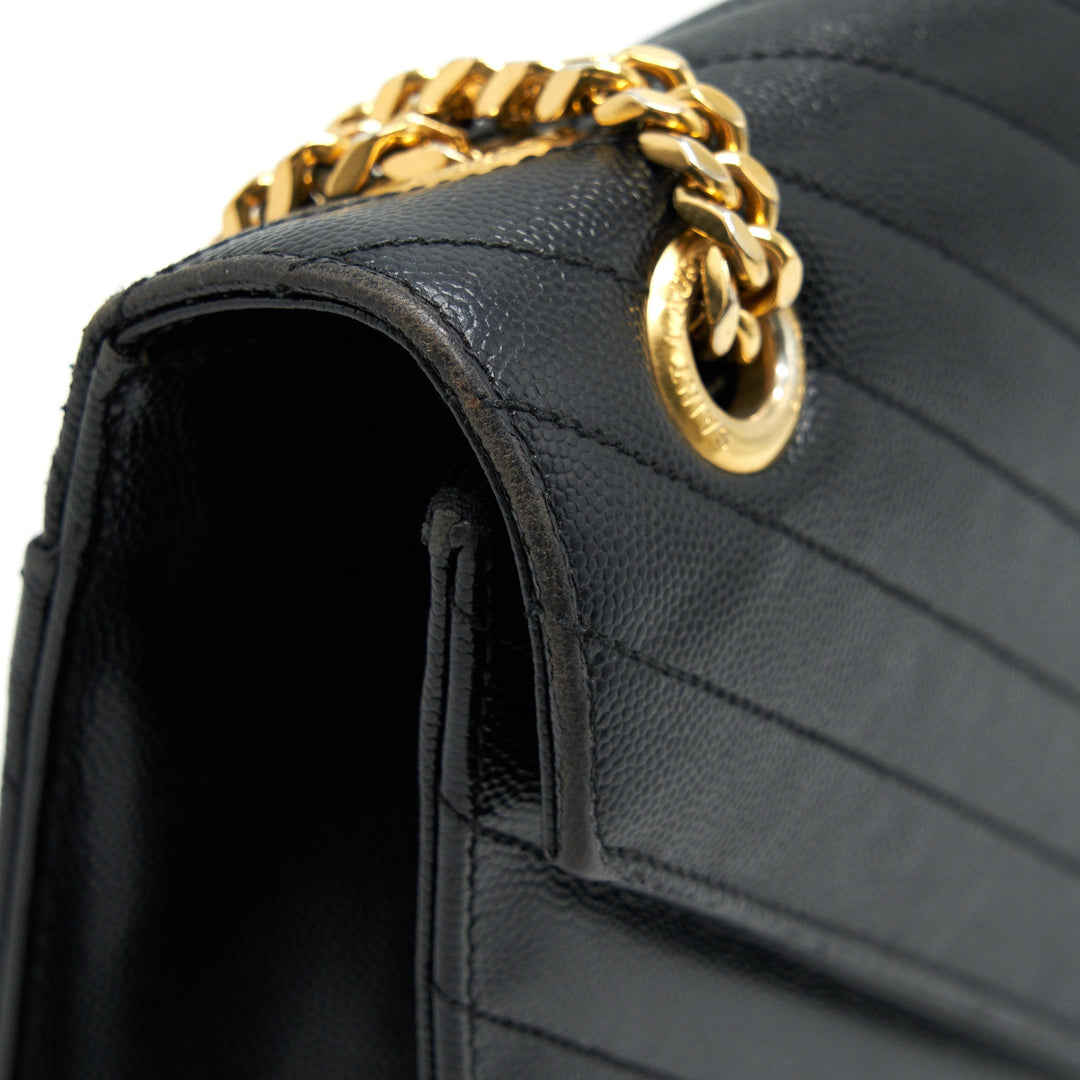Saint Laurent / YSL Large Envelope Chain Flap Bag in Black Grain de Poudre