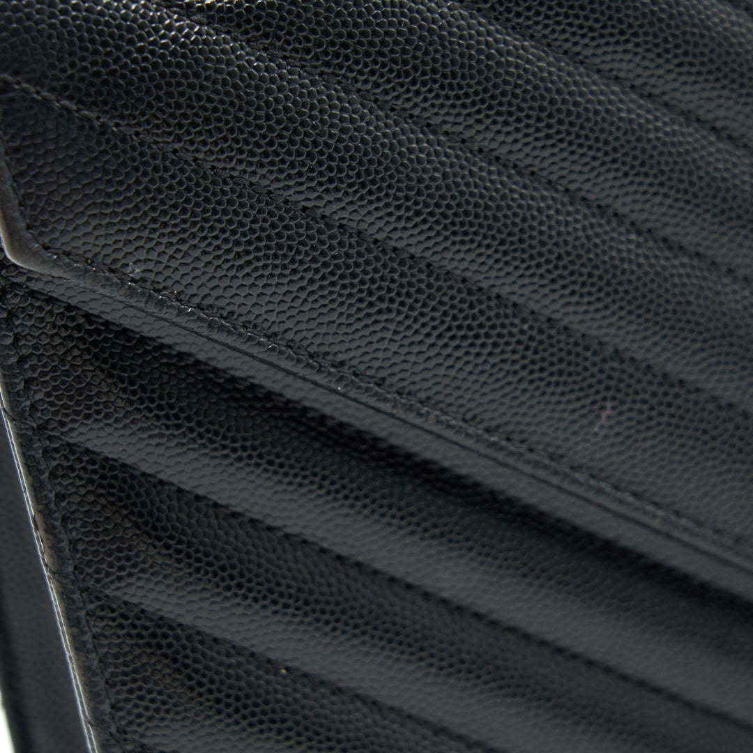 Saint Laurent / YSL Large Envelope Chain Flap Bag in Black Grain de Poudre