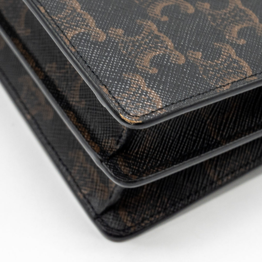 Top Quality Celine Wallet on Strap Triomphe Canvas/Smooth Lambskin Tan