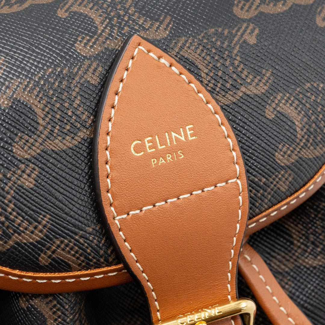 Celine Mini Backpack Folco Triomphe Canvas Calfskin Tan