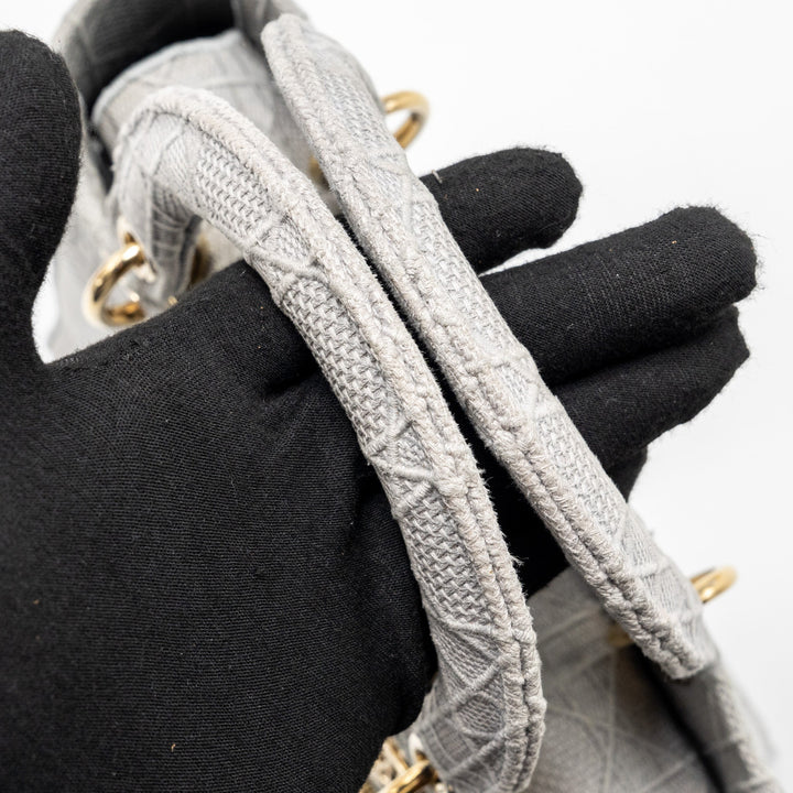 Top quality Dior Medium Lady D-Lite Bag Cannage Embroidery Grey