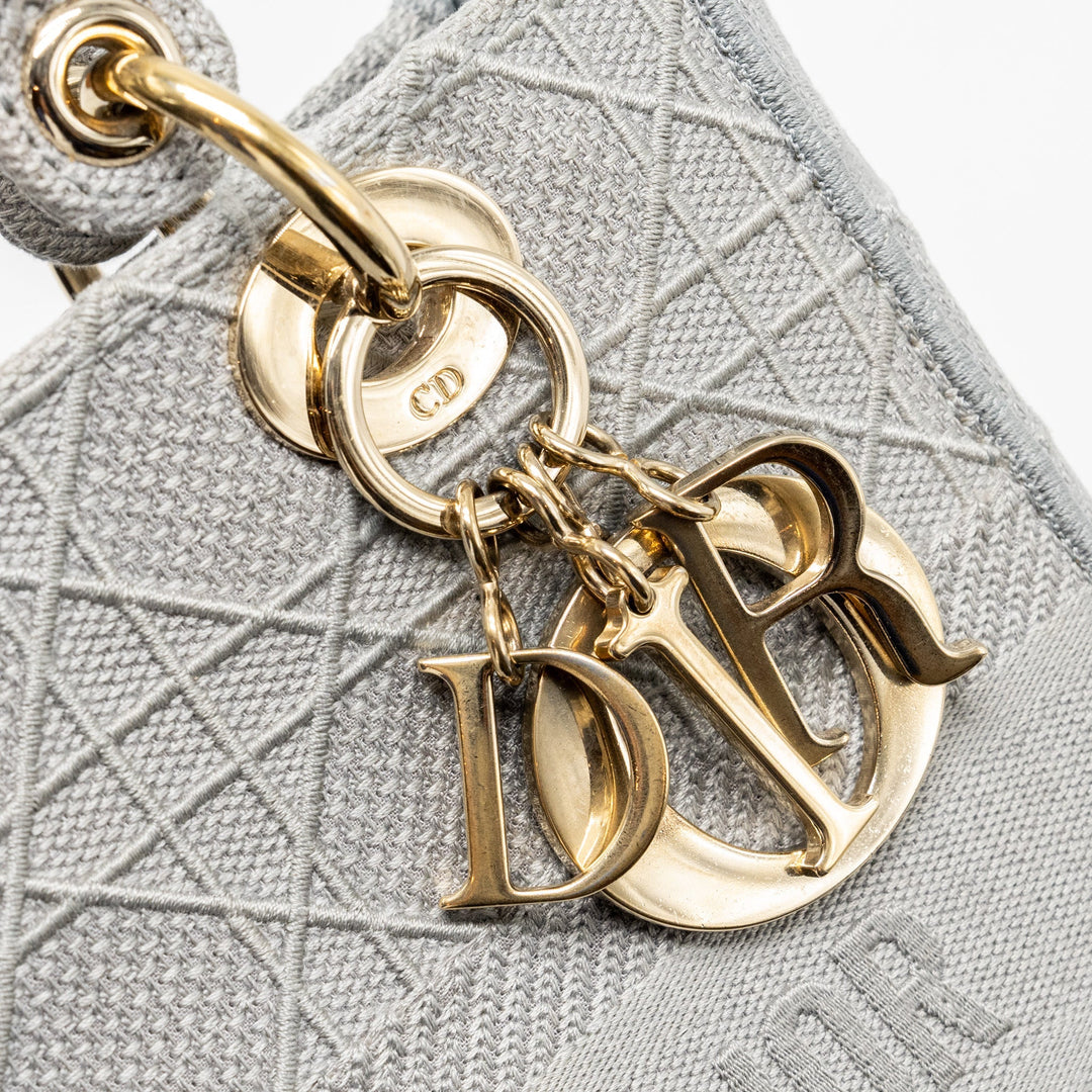 Top quality Dior Medium Lady D-Lite Bag Cannage Embroidery Grey