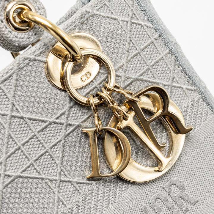 Top quality Dior Medium Lady D-Lite Bag Cannage Embroidery Grey