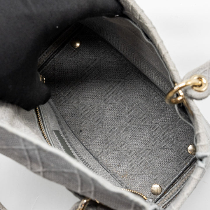 Top quality Dior Medium Lady D-Lite Bag Cannage Embroidery Grey