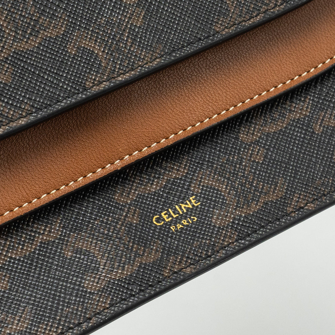 Top Quality Celine Wallet on Strap Triomphe Canvas/Smooth Lambskin Tan
