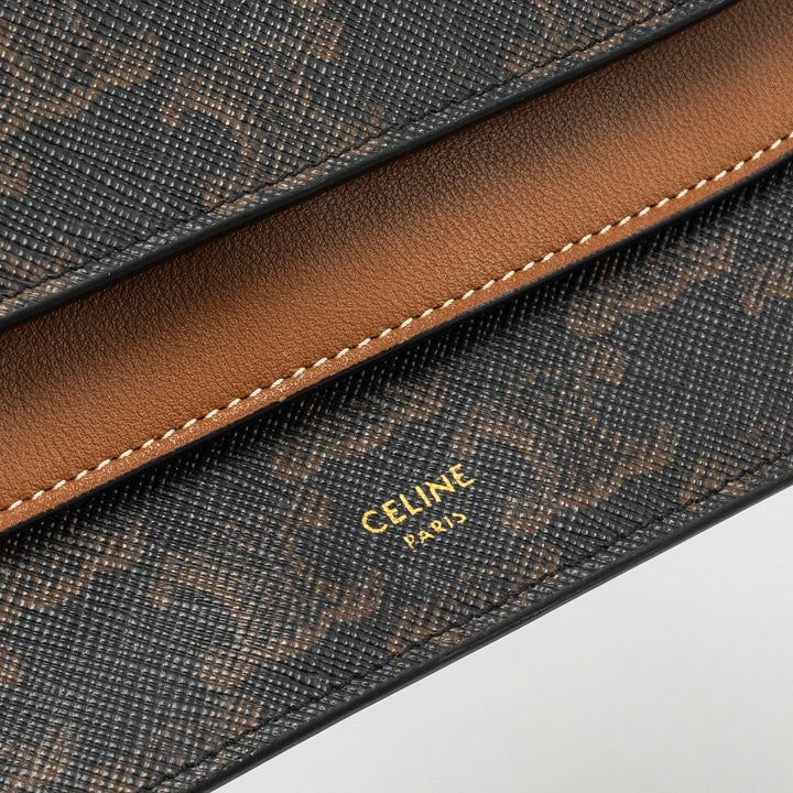 Top Quality Celine Wallet on Strap Triomphe Canvas/Smooth Lambskin Tan