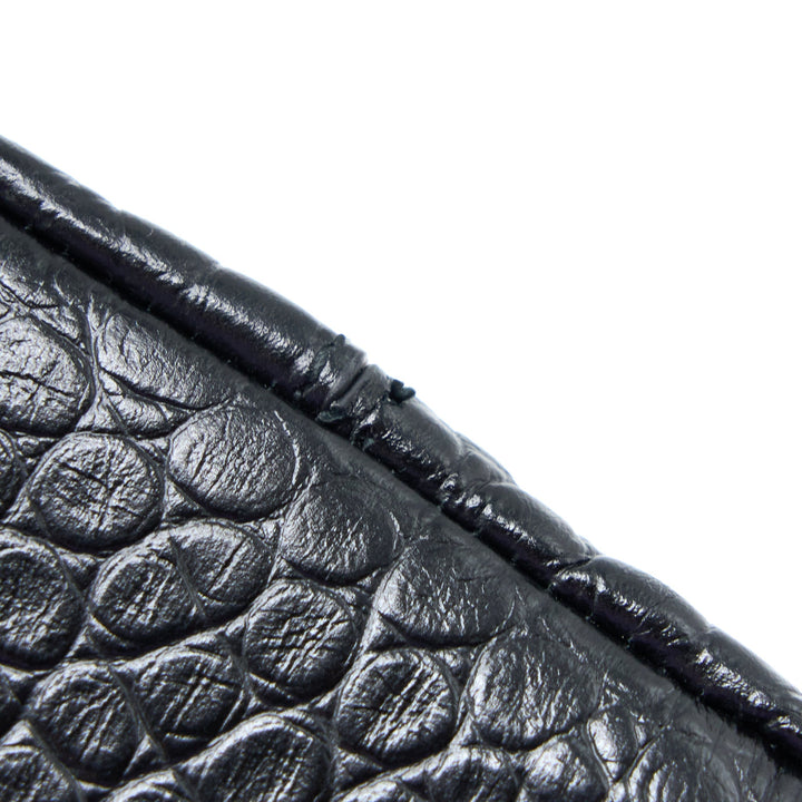 Top Quality Balenciaga Small Downtown Shoulder Bag Croc Embossed Leather Black with Black Hardware
